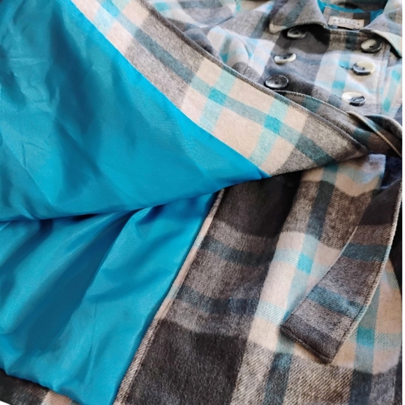 ARIZONA Size Large Plaid Double-Breasted Women's Coat Peacoat Blue & Gray Warm - Picture 16 of 16